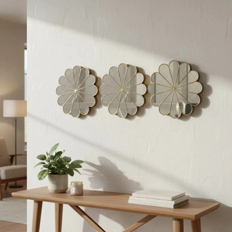 SET 3 ESPEJO DECORATIVO PARED ADORNO FORMA FLOR MODERNA JHN - 9