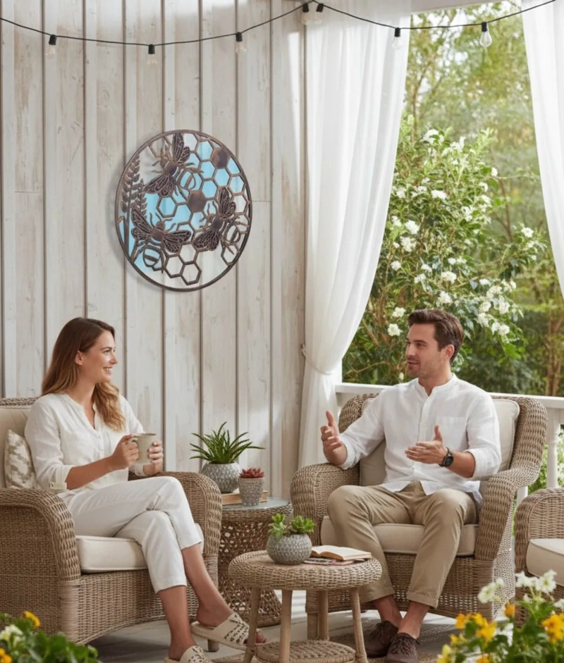 ESPEJO DECORATIVO PARED DISEÑO APICOLA BOTANICO ADORNO JHN - 4