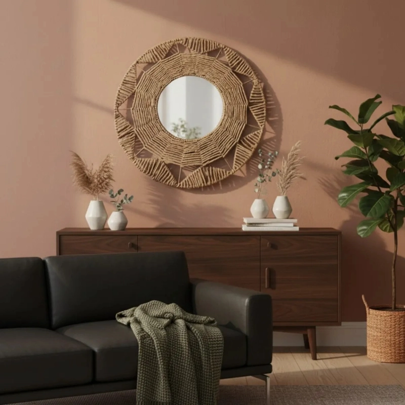 ESPEJO PARED DECORATIVO RATAN ADORNO ESTILO TEJIDO JHN - 10
