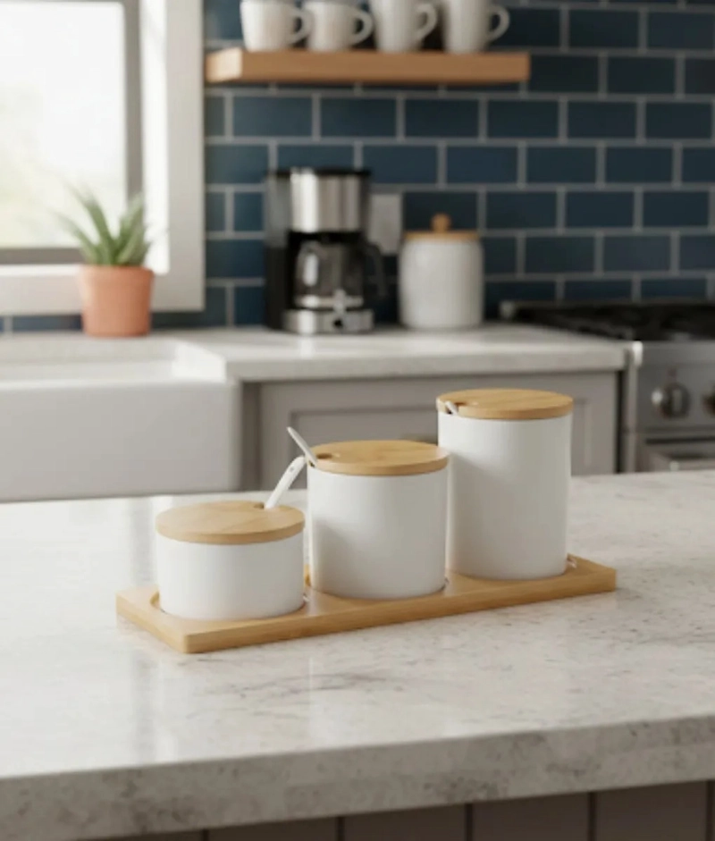 SET 3 FRASCOS CONTENEDORES BASE BAMBU ESTILO MINIMALISTA JHN - 2