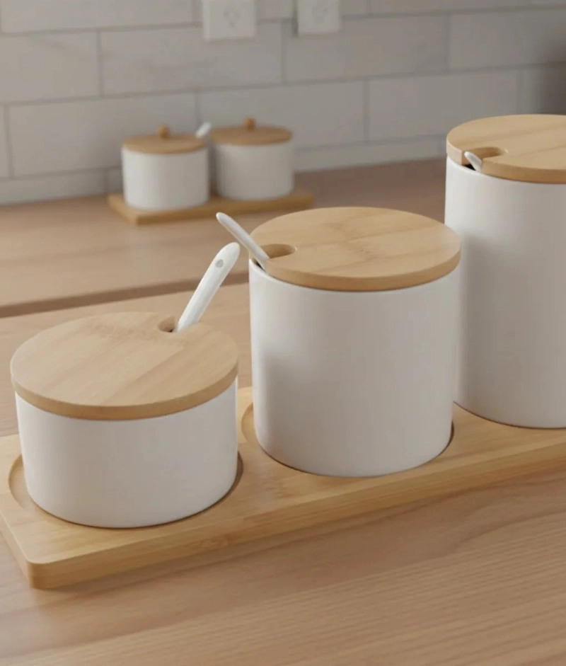 SET 3 FRASCOS CONTENEDORES BASE BAMBU ESTILO MINIMALISTA JHN - 10
