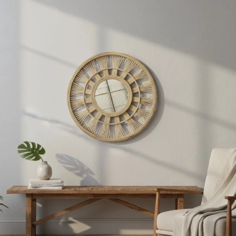 ESPEJO PARED SOL DECORATIVO CIRCULAR ESTILO MIMBRE JHN - 6