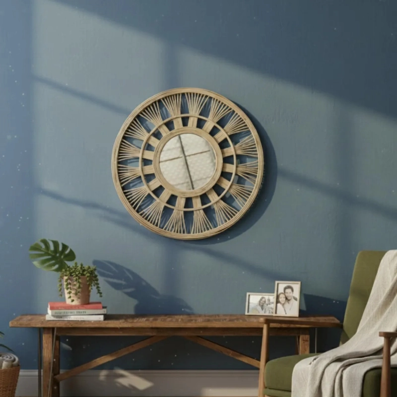 ESPEJO PARED SOL DECORATIVO CIRCULAR ESTILO MIMBRE JHN - 8