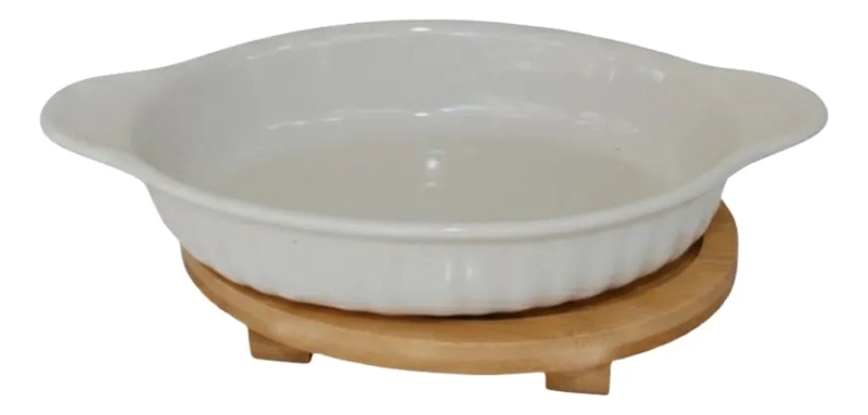 FUENTE HORNO BASE BAMBU SERVIR MESA ESTILO MINIMALISTA JHN - 1
