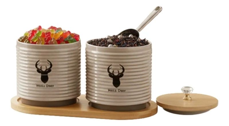 JUEGO 2 FRASCO DECORATIVO CONTENEDOR TAPA BAMBU BASE JHN - 3