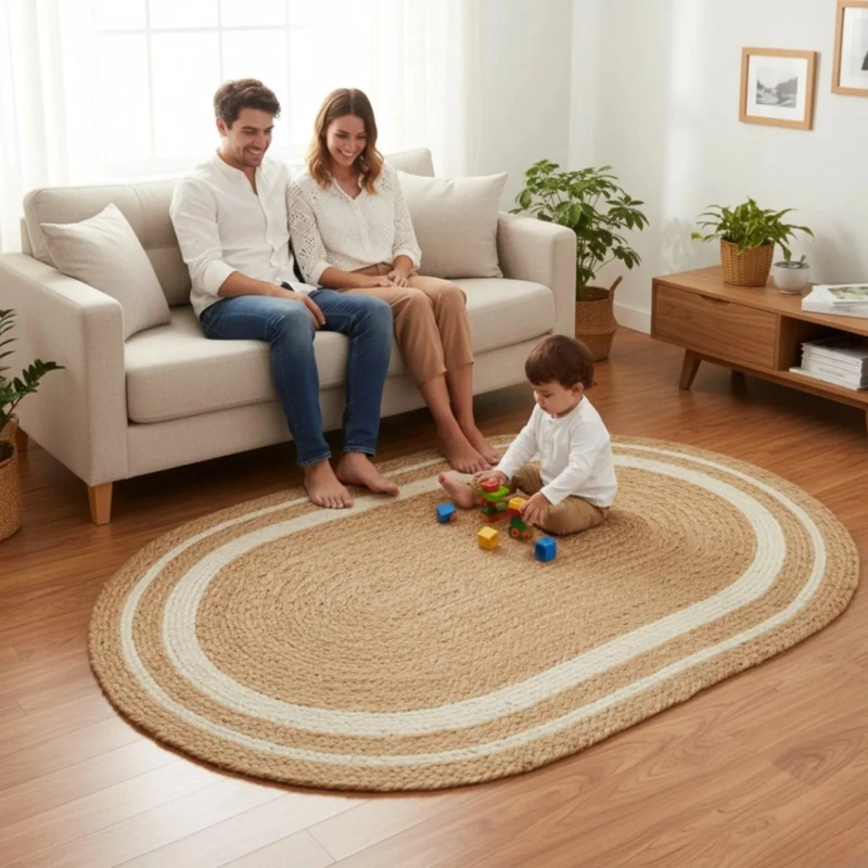ALFOMBRA OVALADA TRENZADA DISEÑO NATURAL MINIMALISTA AJ - 4