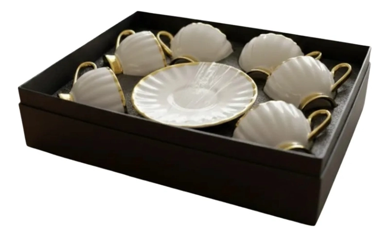 SET TAZAS TE  VINTAGE RELIEVE ACANALADO LUJO 6 PERSONAS AJ - 1