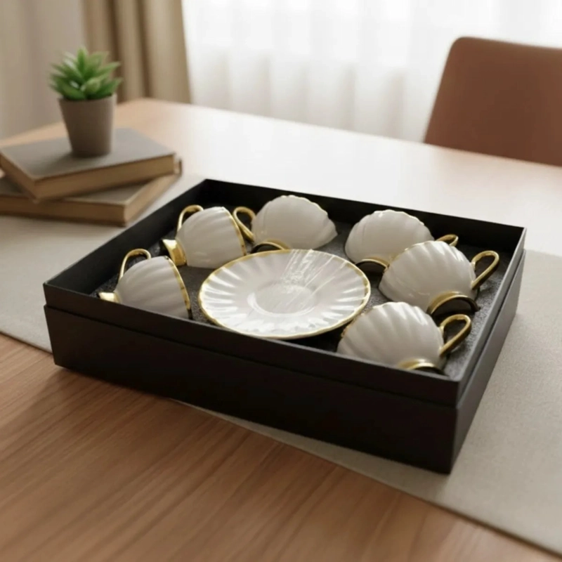 SET TAZAS TE  VINTAGE RELIEVE ACANALADO LUJO 6 PERSONAS AJ - 10
