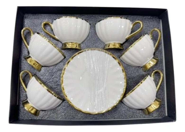 SET TAZAS TE  VINTAGE RELIEVE ACANALADO LUJO 6 PERSONAS AJ - 2