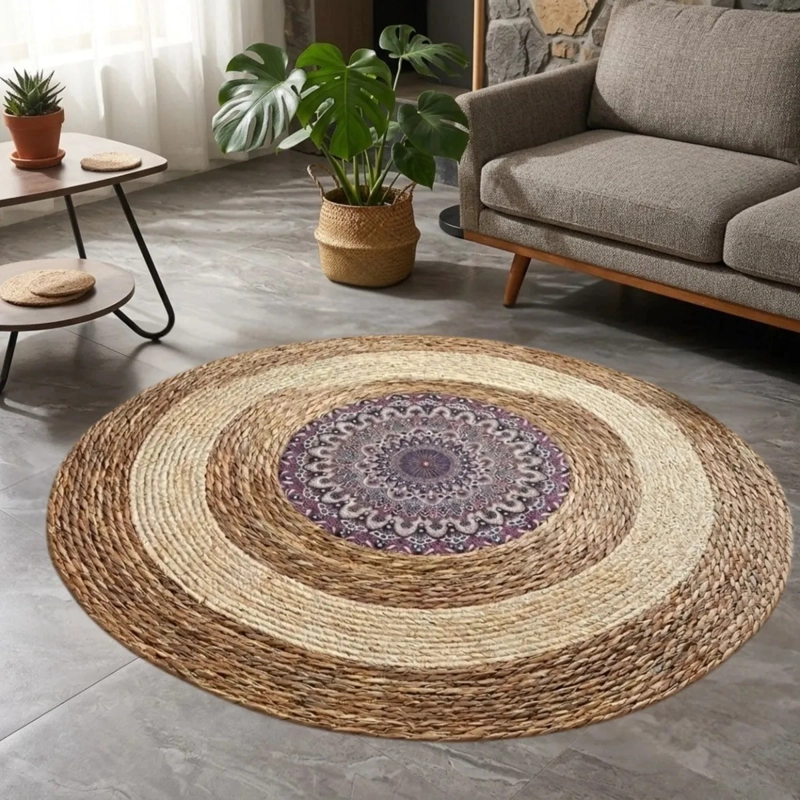 ALFOMBRA REDONDA MANDALA ARTESANAL TEXTURA RUSTICA ALJ - 5