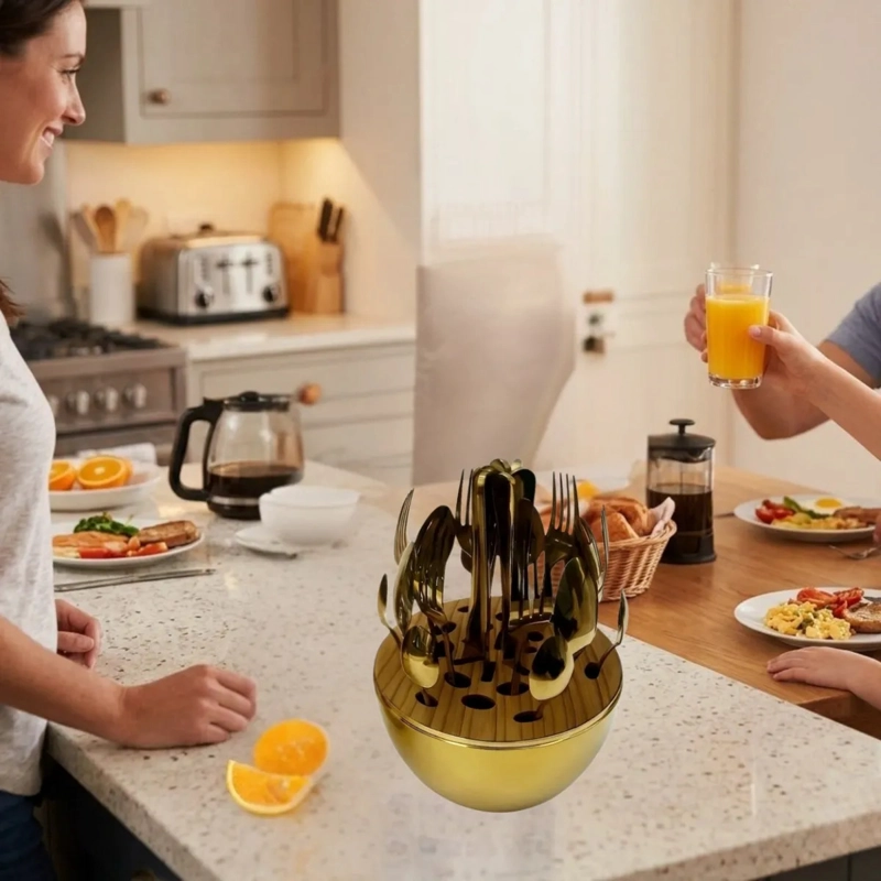 SET CUBIERTOS LUJO ESTUCHE DISEÑO OVOIDE ELEGANTE COCINA ALJ - 5