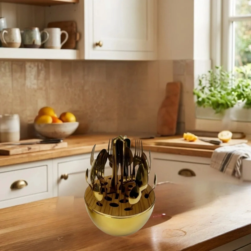 SET CUBIERTOS LUJO ESTUCHE DISEÑO OVOIDE ELEGANTE COCINA ALJ - 7
