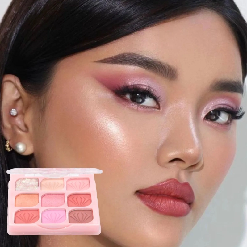 PALETA SOMBRAS OJOS 9 TONOS COMPACTA LARGA DURACION ALJ - 8