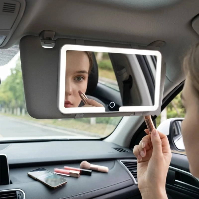 ESPEJO VISERA CARRO MAQUILLAJE LUZ LED RECARGABLE ALJ - 3