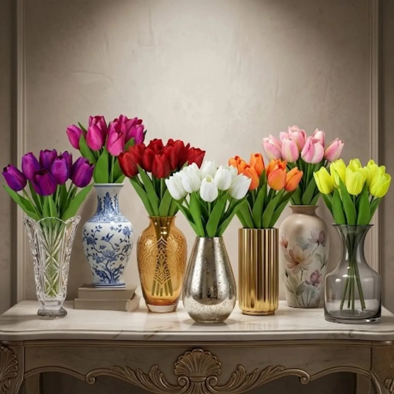 SET 2 RAMOS TULIPANES ARTIFICIALES FLOR DECORATIVA ALJ - 7