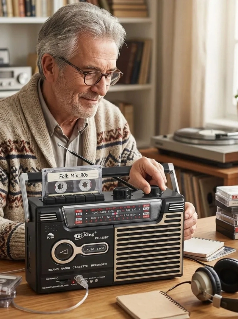 RADIO GRABADORA CASETTE PORTATIL RETRO USB SD AM/FM/SW MV - 7