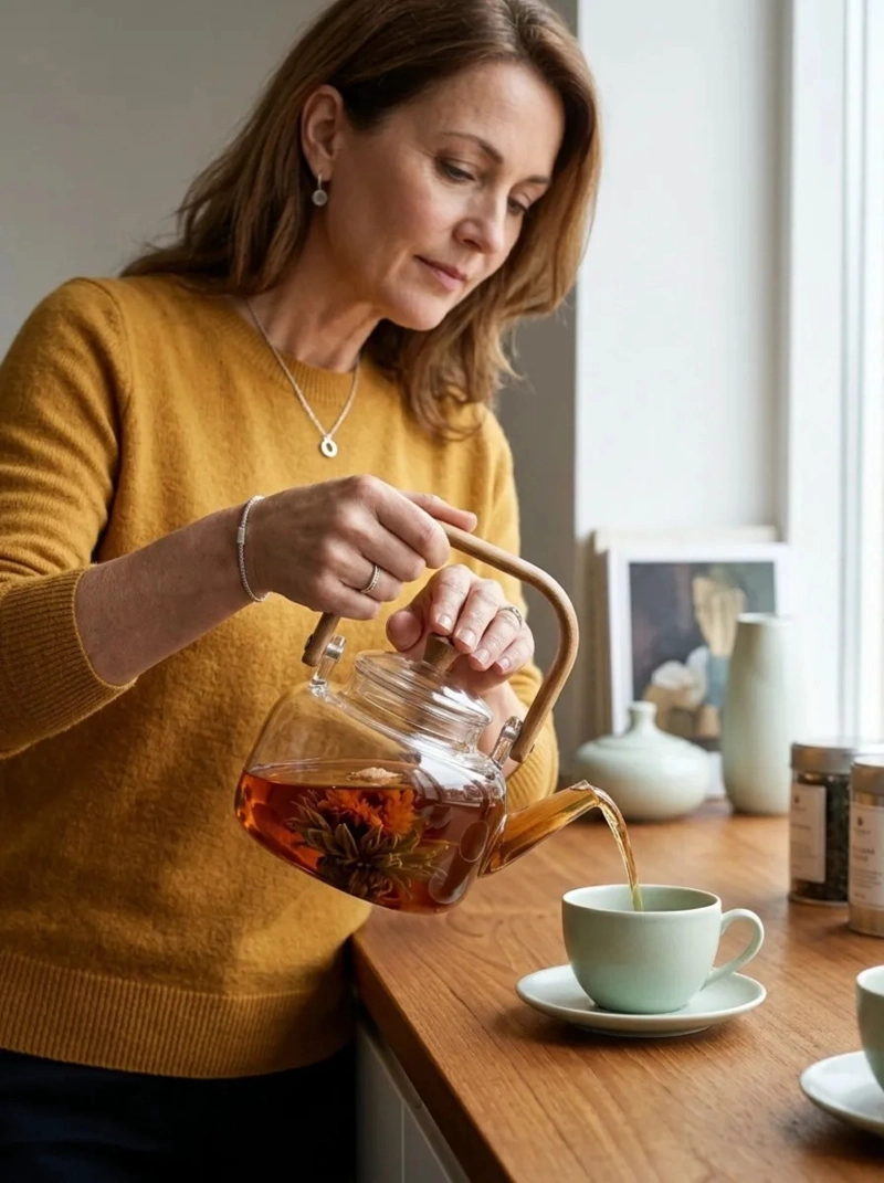 TETERA VIDRIO BOROSILICATO CON ASA MADERA INFUSOR TE MV - 7
