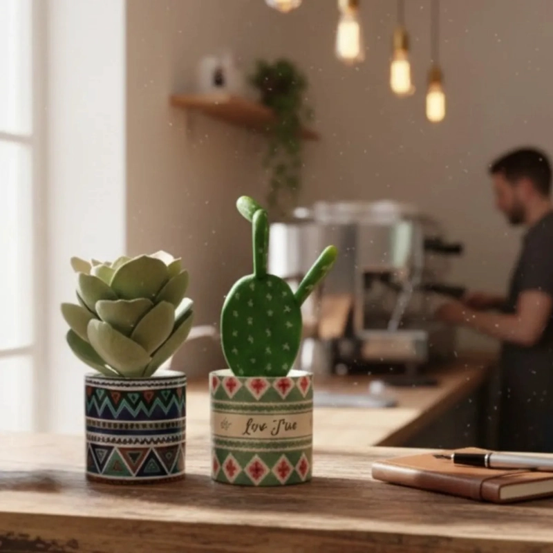 CACTUS ARTIFICIAL DECORATIVO MACETA ETNICA MODERNO ALJ - 7