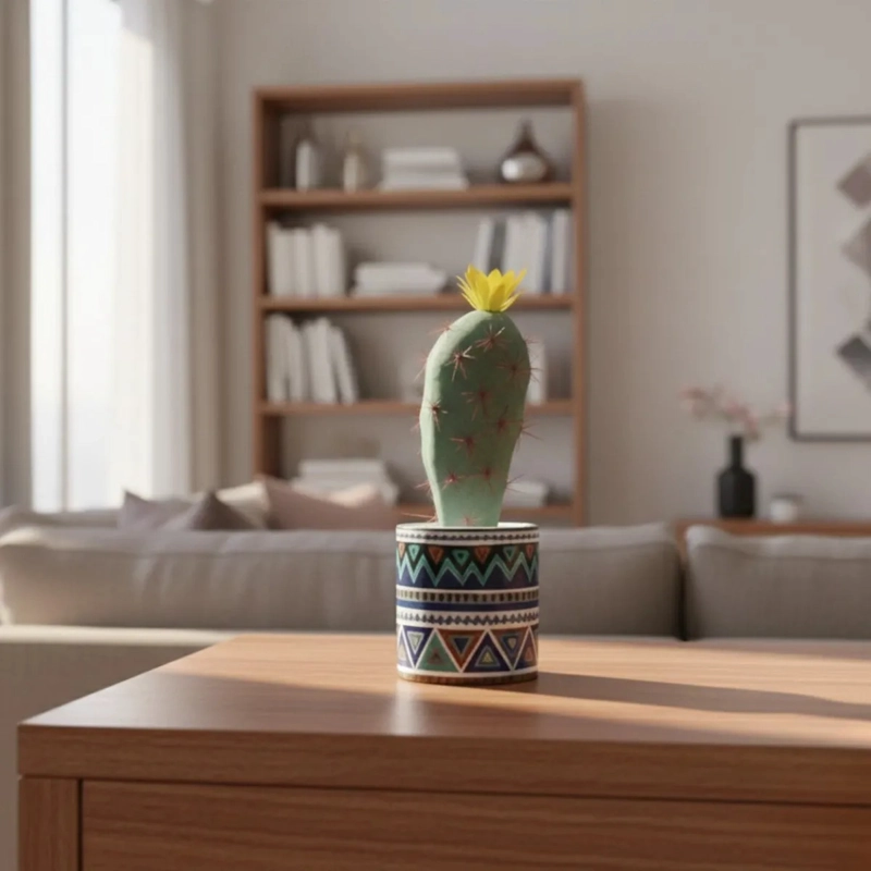 CACTUS ARTIFICIAL DECORATIVO MACETA ETNICA MODERNO ALJ - 9