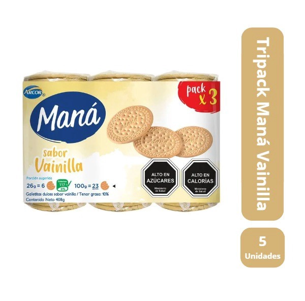 PACK 5 TRIPACK GALLETA MANA VAINILLA 408GR - 1
