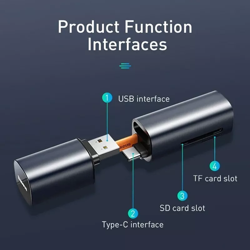 MINI LECTOR DE TARJETAS DE MEMORIA USB O USB C MARCA BASEUS - 5