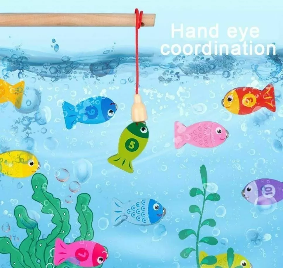 JUEGO MADERA MULTICOLOR 7 EN 1 MONTESSORI PESCA NÚMEROS FORMAS W12D469 - 5