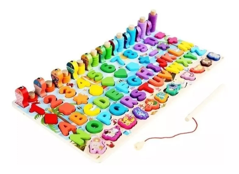 JUEGO MADERA MULTICOLOR 7 EN 1 MONTESSORI PESCA NÚMEROS FORMAS W12D468 - 1