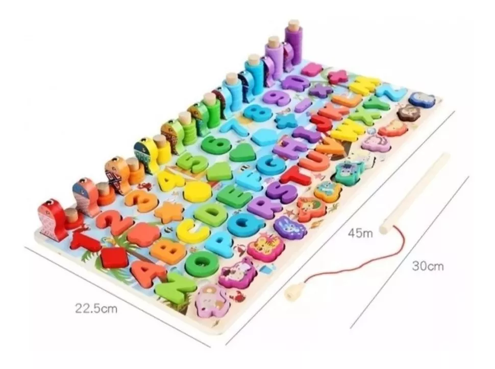 JUEGO MADERA MULTICOLOR 7 EN 1 MONTESSORI PESCA NÚMEROS FORMAS W12D468 - 2