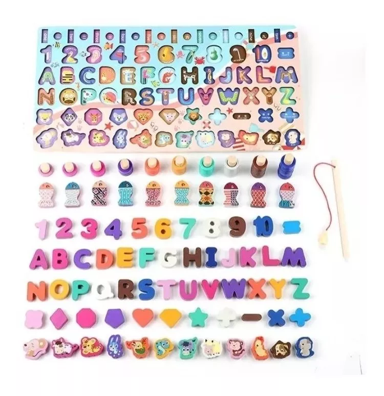 JUEGO MADERA MULTICOLOR 7 EN 1 MONTESSORI PESCA NÚMEROS FORMAS W12D468 - 3