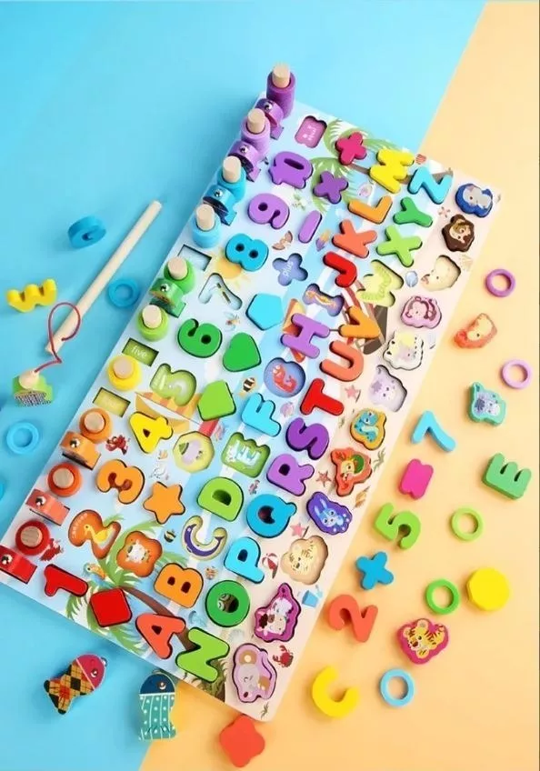 JUEGO MADERA MULTICOLOR 7 EN 1 MONTESSORI PESCA NÚMEROS FORMAS W12D468 - 4