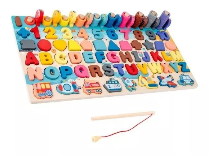 JUEGO MADERA MULTICOLOR 7 EN 1 MONTESSORI PESCA NÚMEROS FORMAS W12E095 - 1