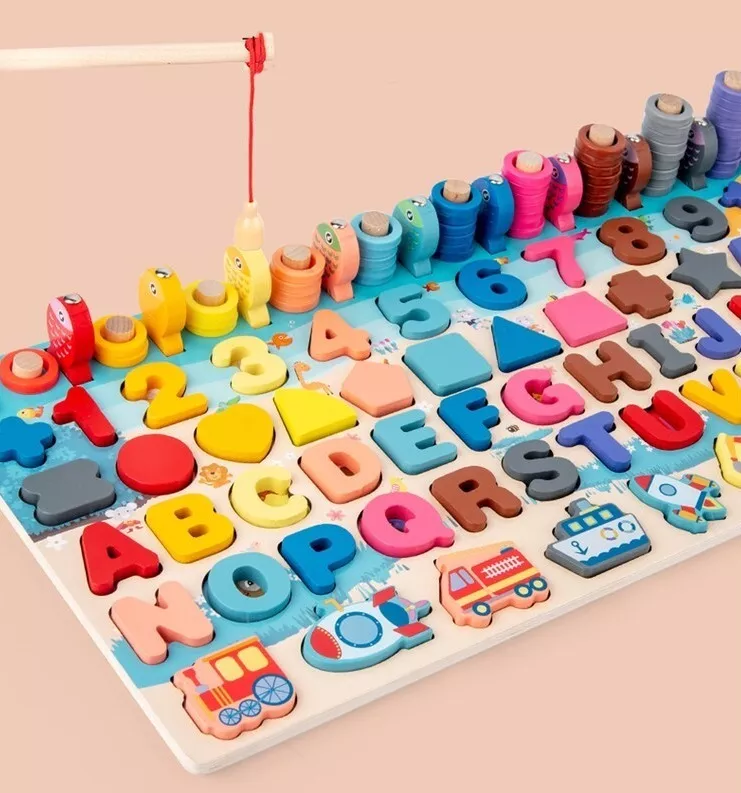 JUEGO MADERA MULTICOLOR 7 EN 1 MONTESSORI PESCA NÚMEROS FORMAS W12E095 - 2