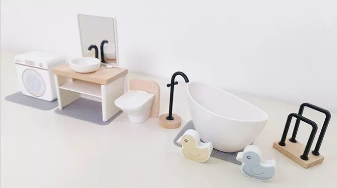 MUEBLES EN MINIATURA MULTICOLOR PARA CASA DE MUÑECAS BAÑO 11 UNIDADES - 3