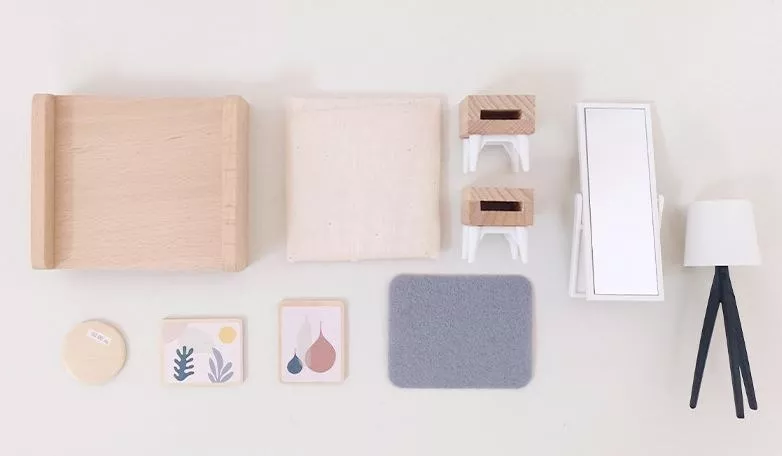 MUEBLES EN MINIATURA MULTICOLOR PARA CASA DE MUÑECAS DORMITORIO 10 UNID - 5
