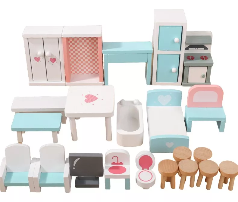 MUEBLES EN MINIATURA MULTICOLOR PARA CASA DE MUÑECAS 22 UNIDADES B144 - 1