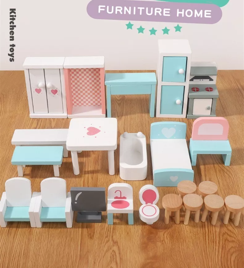 MUEBLES EN MINIATURA MULTICOLOR PARA CASA DE MUÑECAS 22 UNIDADES B144 - 5
