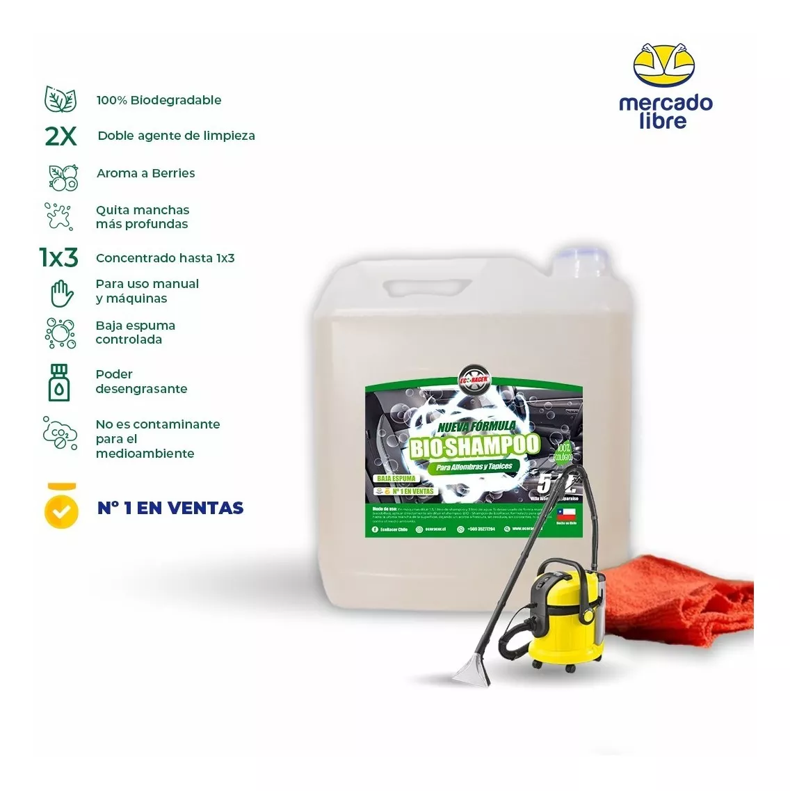 SHAMPOO DE TAPIZ Y ALFOMBRA BIDÓN 5 LT 100% BIODEGRADABLE - 2