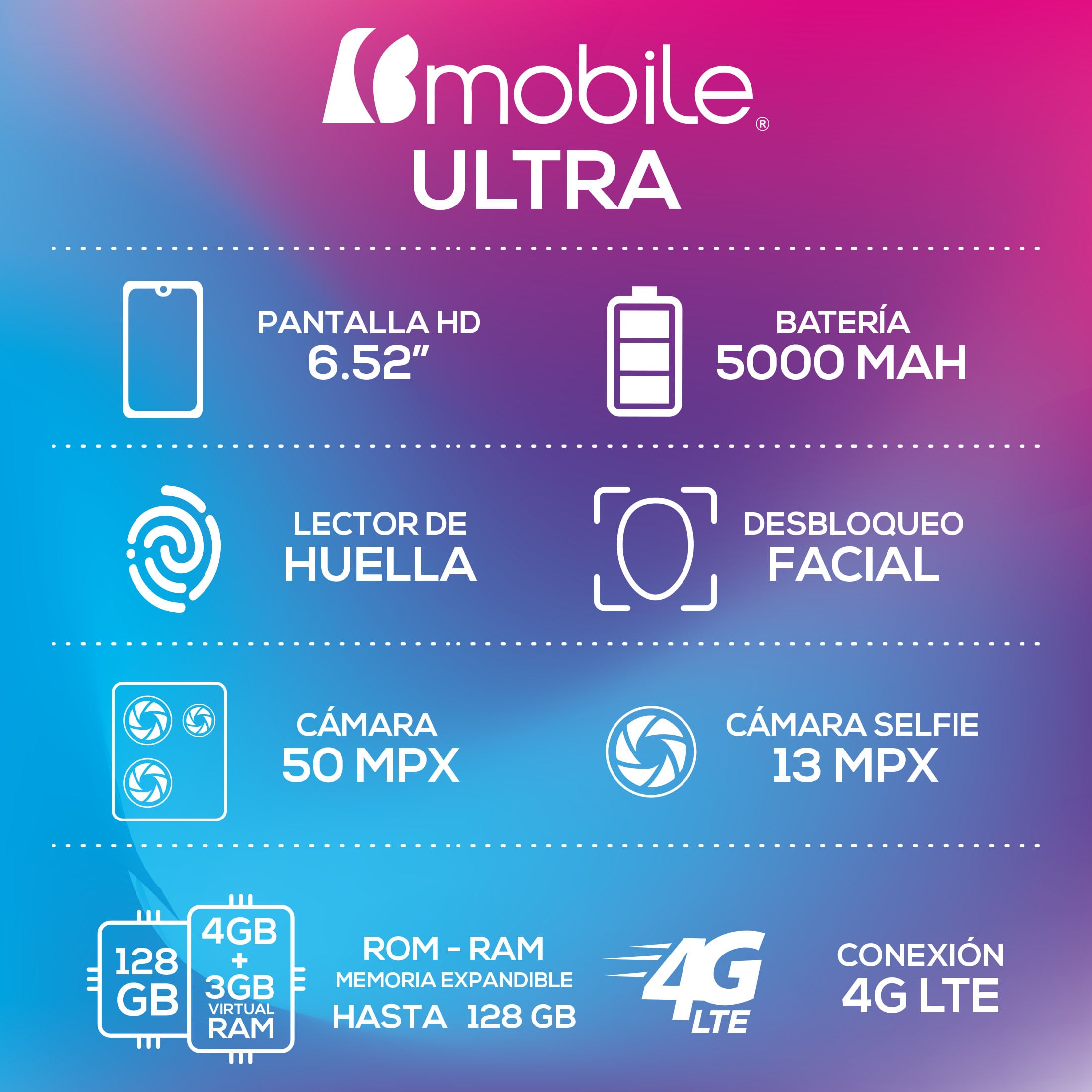 SMARTPHONE BMOBILE ULTRA 4G . 128GB 4+3 RAM - 3