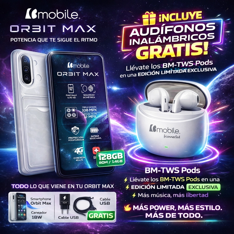 Bmobile Orbit Max 128GB + 14GB RAM 4G Negro | Cámara 108MP + Audífonos Gratis - 6