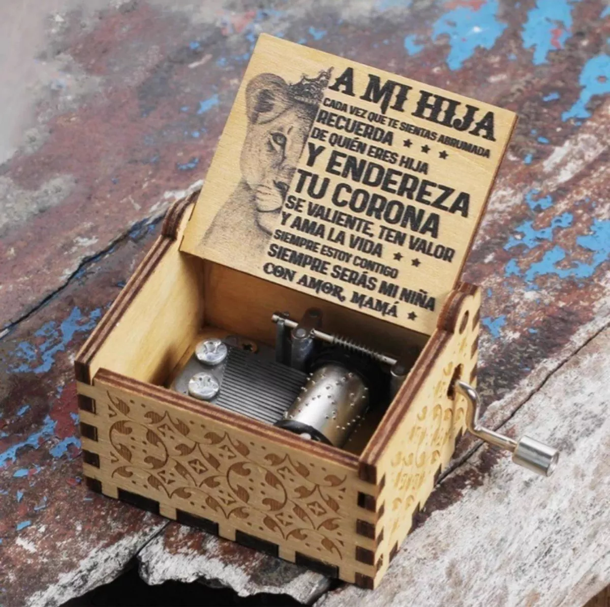 CAJA MUSICAL MADERA DEDICATORIA DE MADRE A HIJA - 2