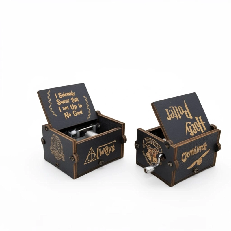 CAJA MUSICAL MADERA HARRY POTTER CON MANIVELA - 1