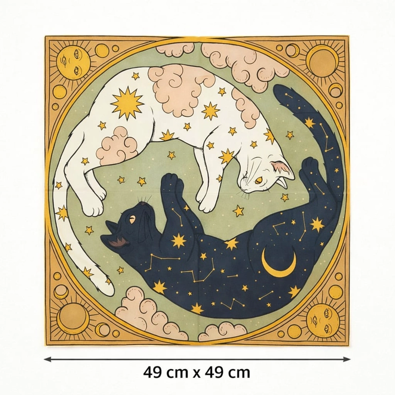 MANTEL PARA TAROT Y ORACULOS GATOS YIN YANG – 49 X 49 CM - 2