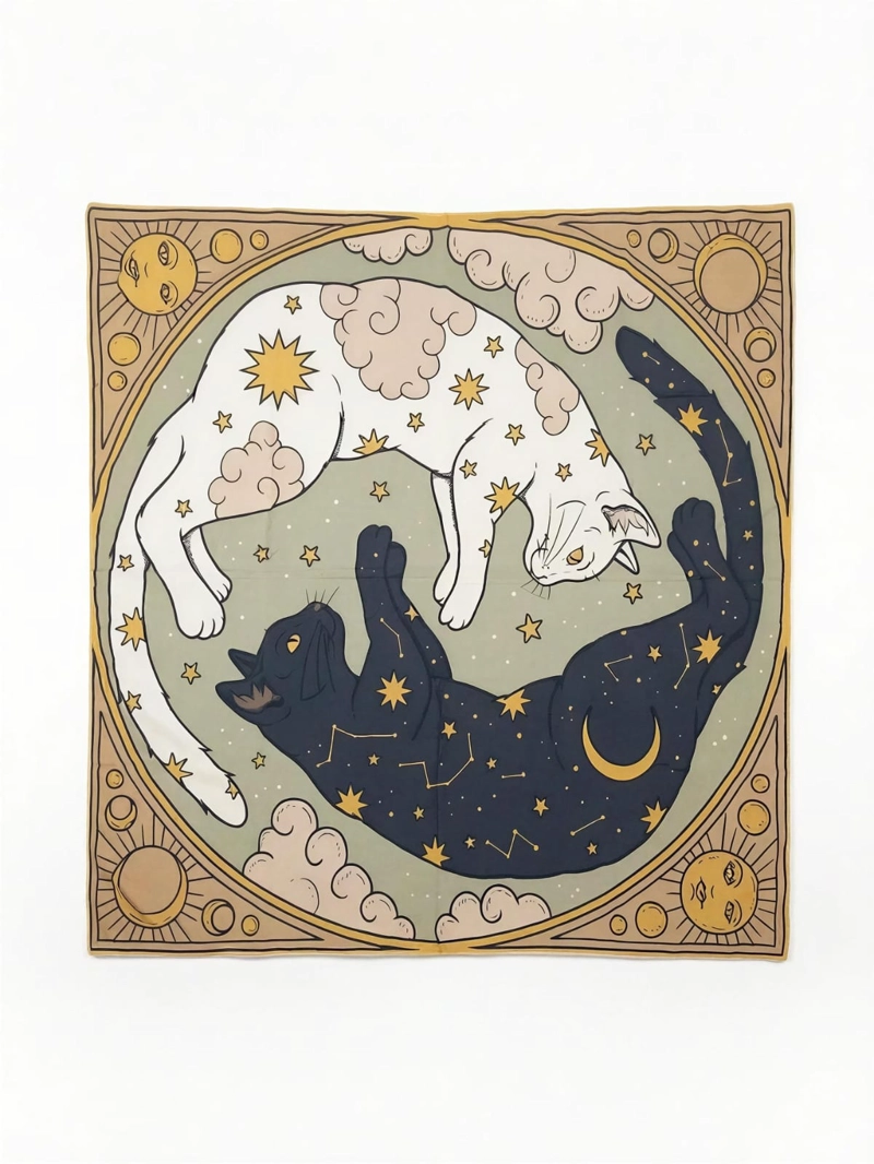 MANTEL PARA TAROT Y ORACULOS GATOS YIN YANG – 49 X 49 CM - 3
