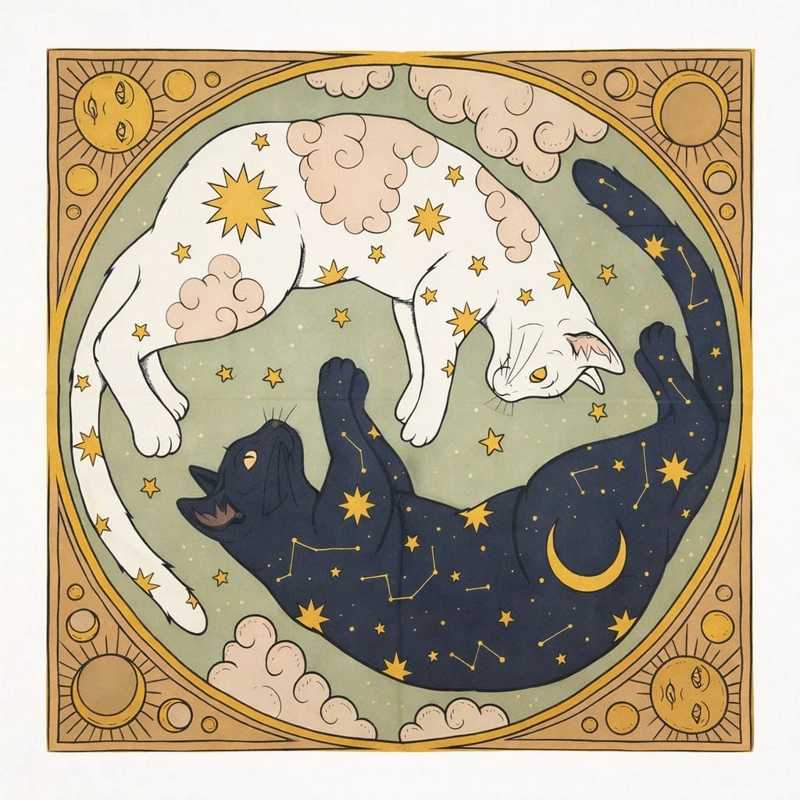 MANTEL PARA TAROT Y ORACULOS GATOS YIN YANG – 49 X 49 CM - 4