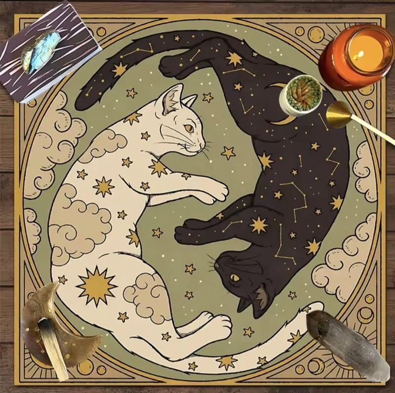 MANTEL PARA TAROT Y ORACULOS GATOS YIN YANG – 49 X 49 CM - 5