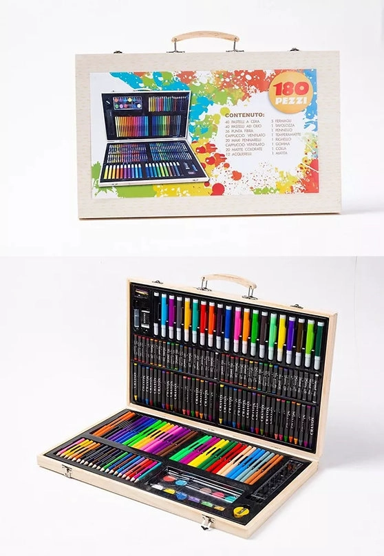 SET DE 180PCS LAPICES MALETA DE MADERA - 1