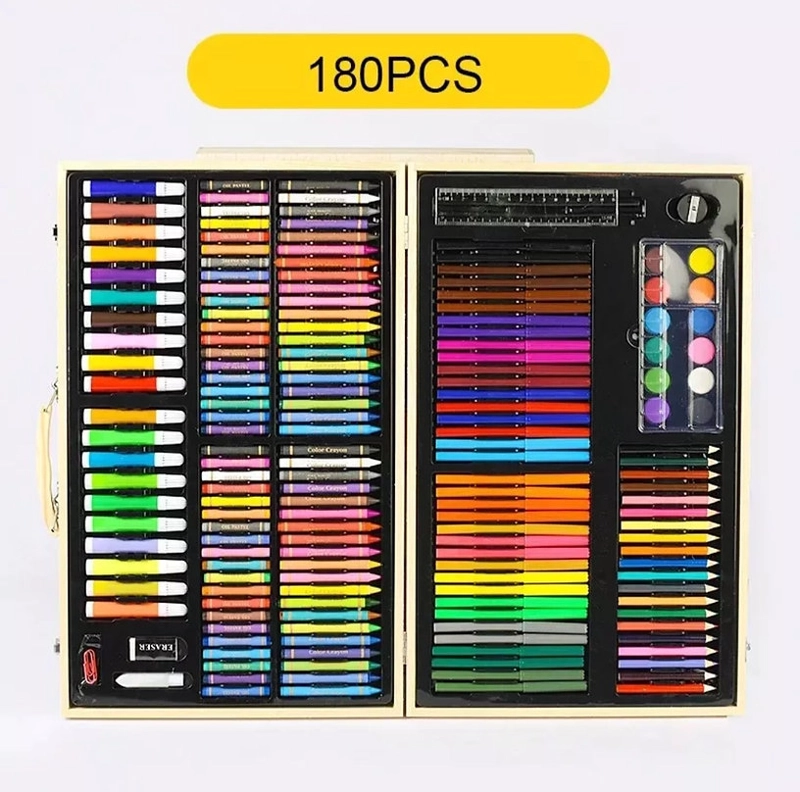 SET DE 180PCS LAPICES MALETA DE MADERA - 2