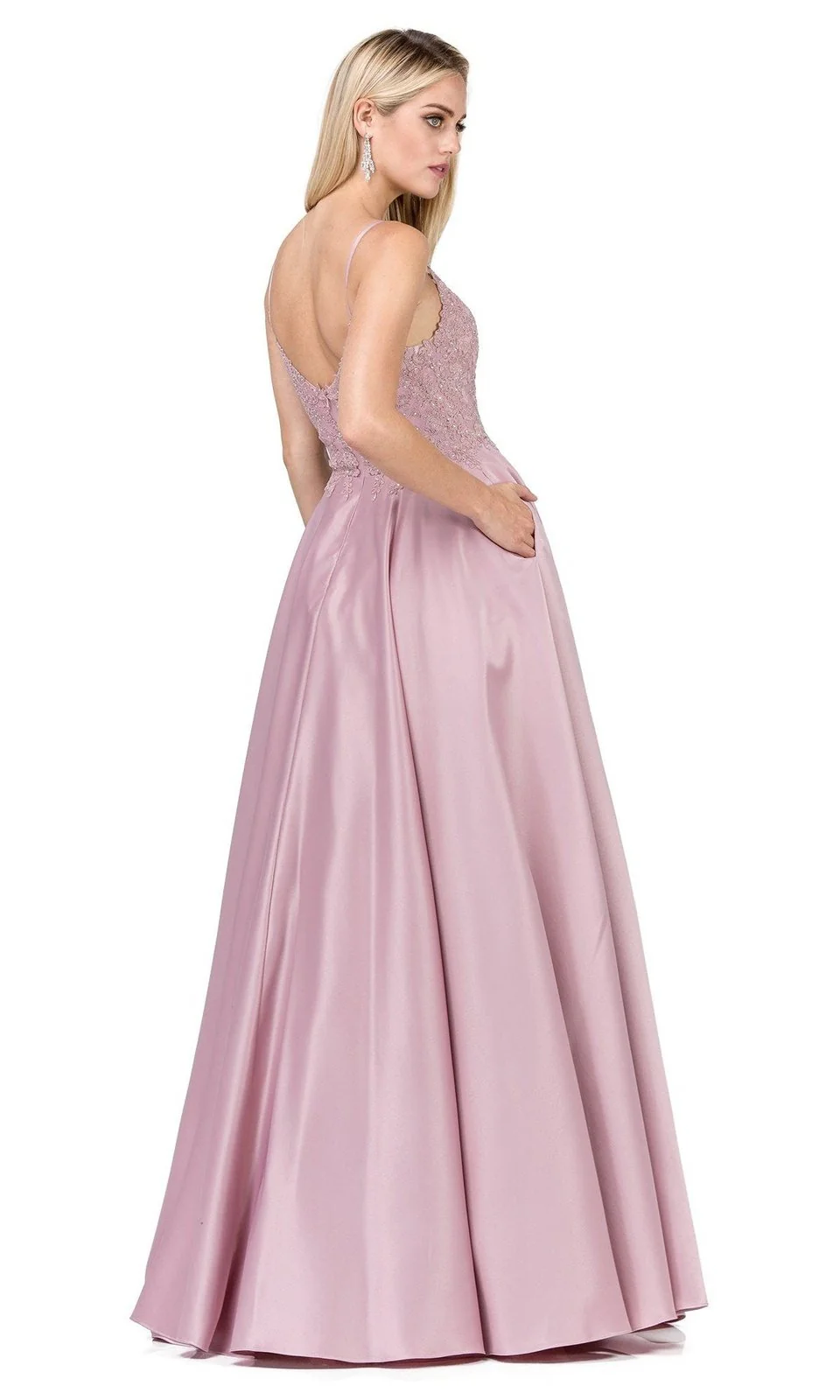 VESTIDO DE FIESTA DE SATÍN LARGO COLOR ROSADO UNIQUE - 2