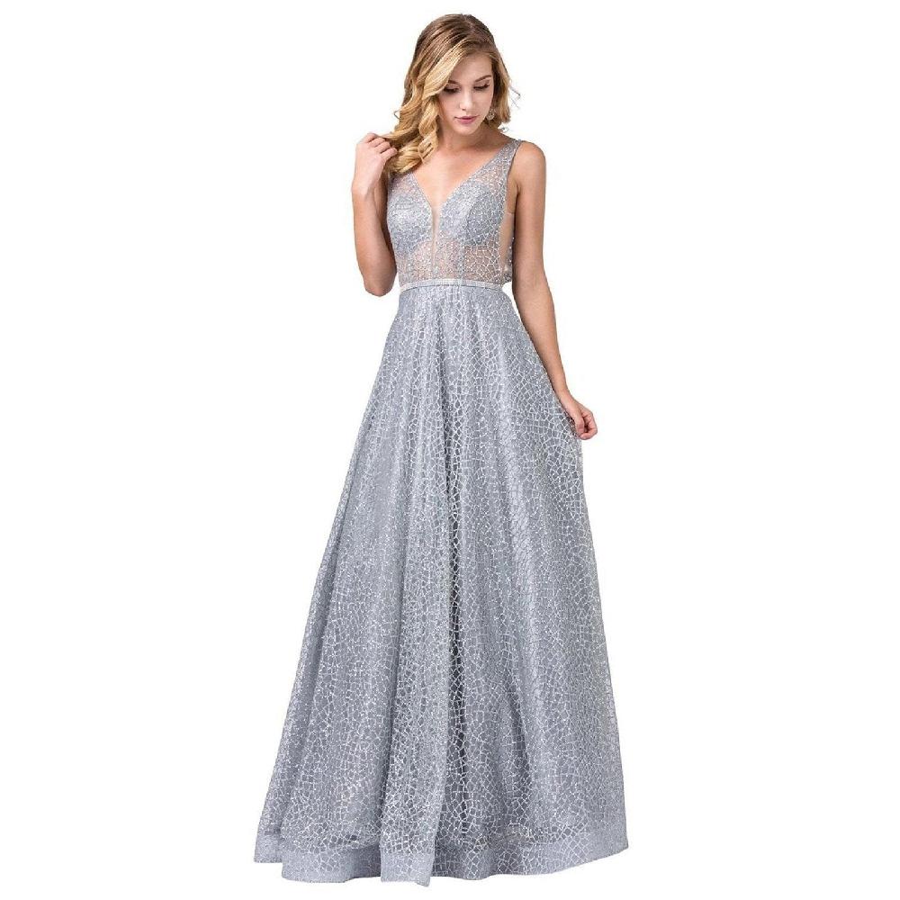 VESTIDO MUJER UNIQUE PLATEADO LARGO L2593 - 1