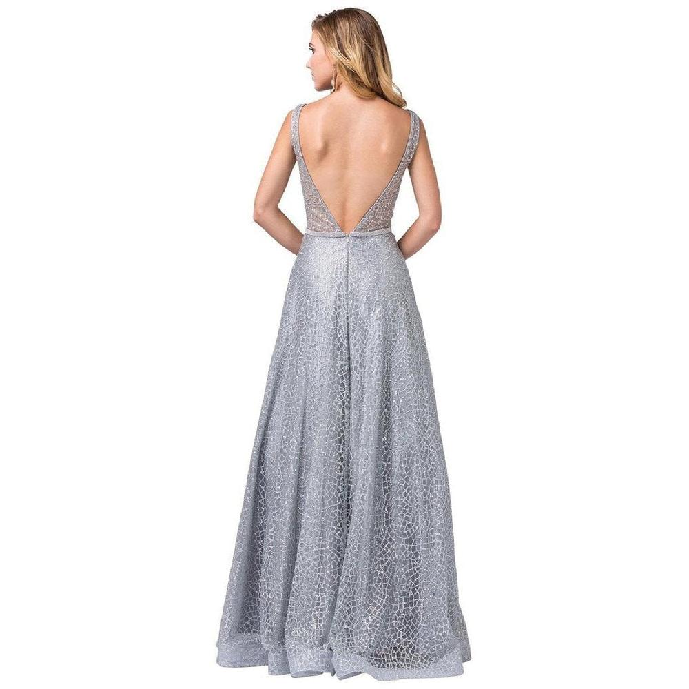 VESTIDO MUJER UNIQUE PLATEADO LARGO L2593 - 2